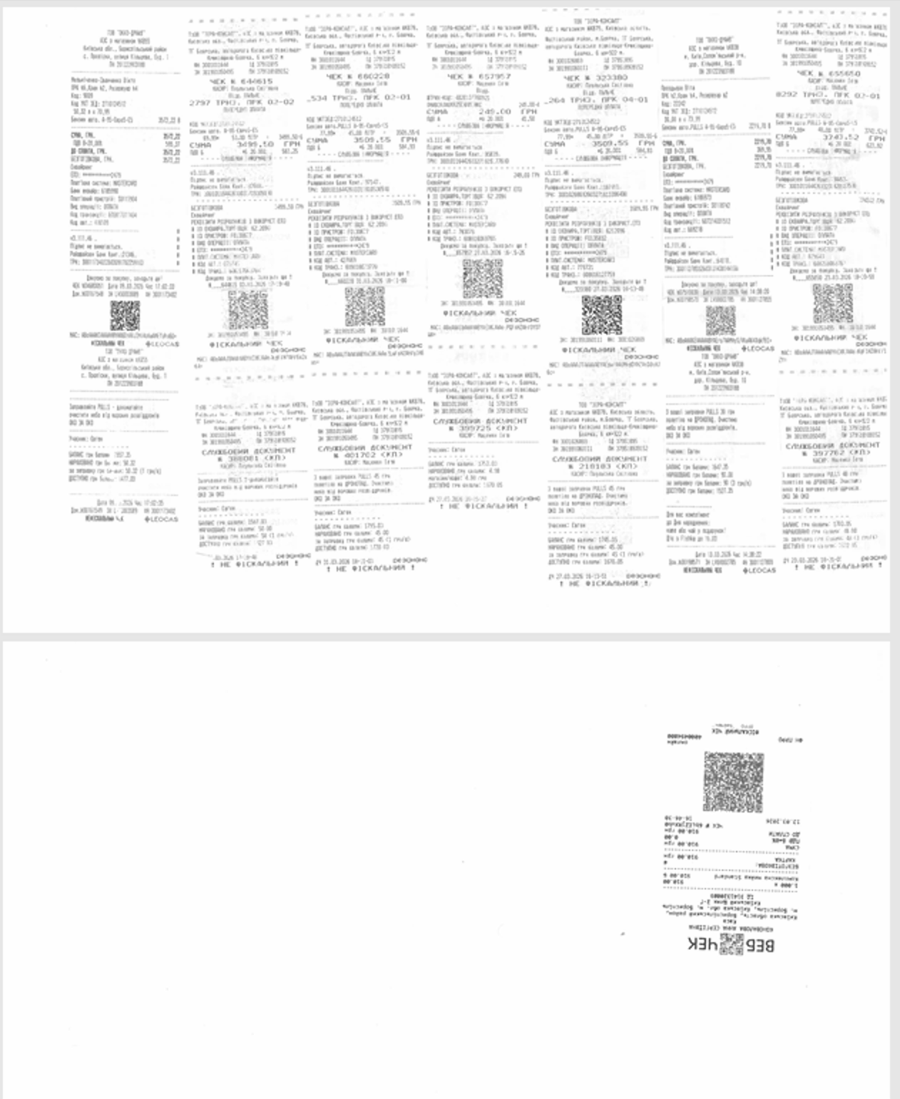 Вісім фіскальних чеків в одному PDF та створення авансового звіту в 1С/BAS